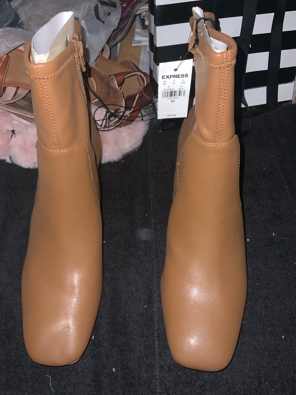 Express Tan Smooth Square-Toe Ankle Boots
